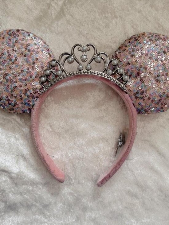 Handmade Pink Sequin Princess Tiara Mouse Ears - One Size Crown Headband
